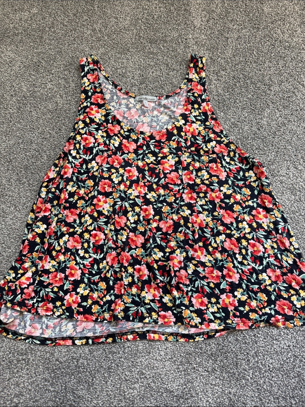 Charlotte Russe Black Floral Flowy Tank Top